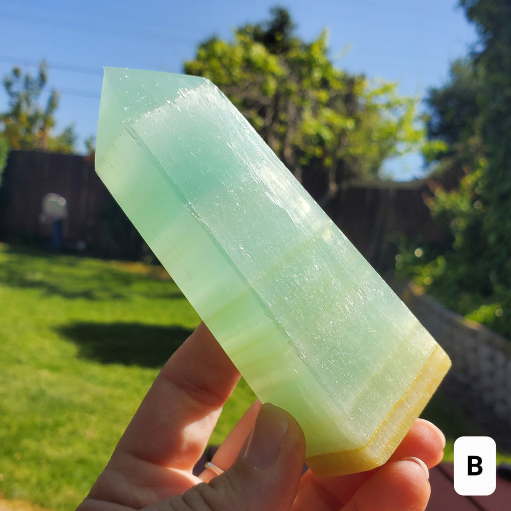Pistachio Calcite Tower - Physical Healing, Transitions, Compassion, Clears Negativity - Blue Green Seafoam Calcite Healing Crystal Point
