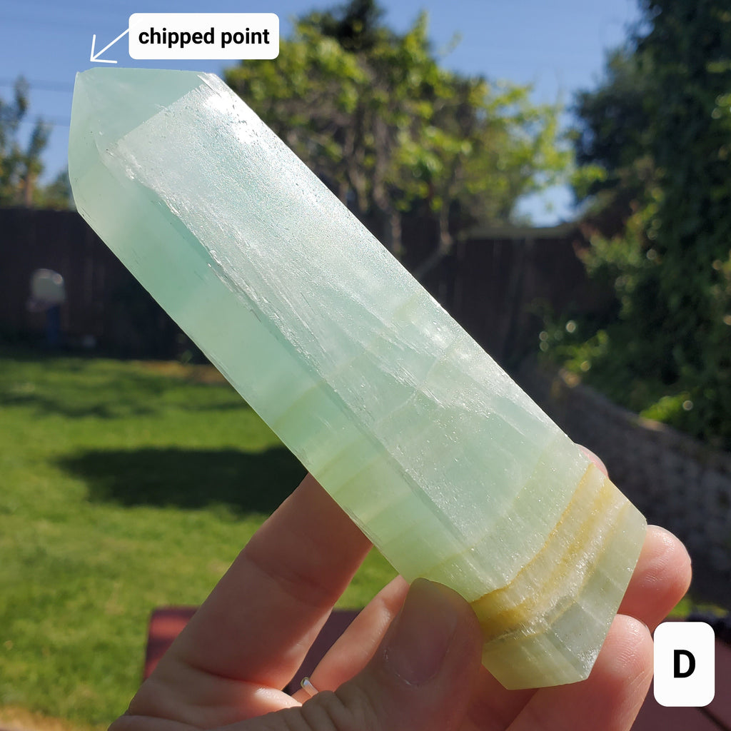 Pistachio Calcite Tower - Physical Healing, Transitions, Compassion, Clears Negativity - Blue Green Seafoam Calcite Healing Crystal Point