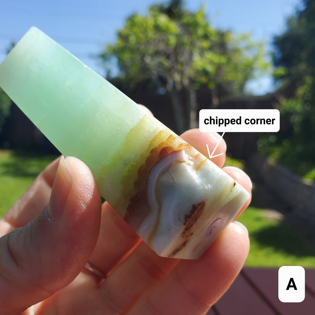 Pistachio Calcite Tower - Physical Healing, Transitions, Compassion, Clears Negativity - Blue Green Seafoam Calcite Healing Crystal Point