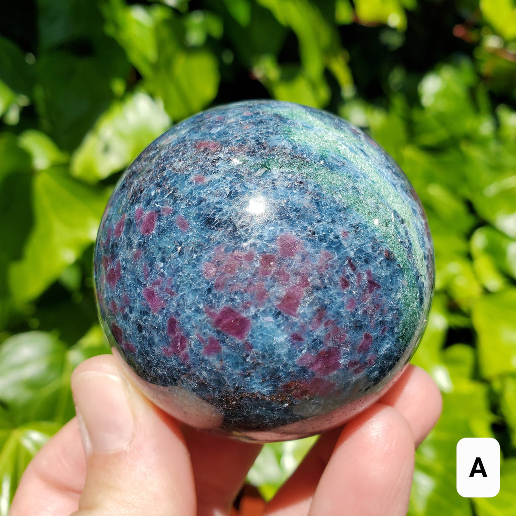 Glowing Ruby Kyanite Sphere - UV light included - Focus, Positivity, Balance Emotions - Ruby in Kyanite Crystal Ball Stone Healing Crystal