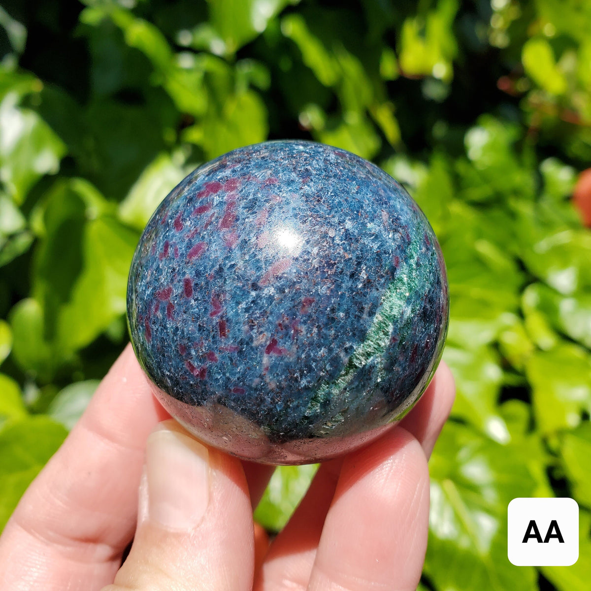 Glowing Ruby Kyanite Sphere - UV light included - Focus, Positivity, Balance Emotions - Ruby in Kyanite Crystal Ball Stone Healing Crystal