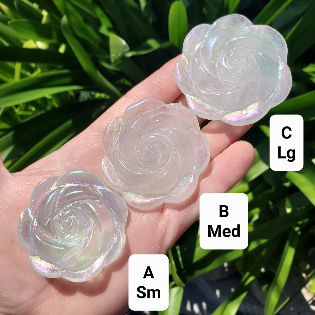 Aura Quartz Flower - Counteracts the Negative, Energizes Positive Energy - Rainbow Quartz Rose Carving Crystal Flower Healing Stone
