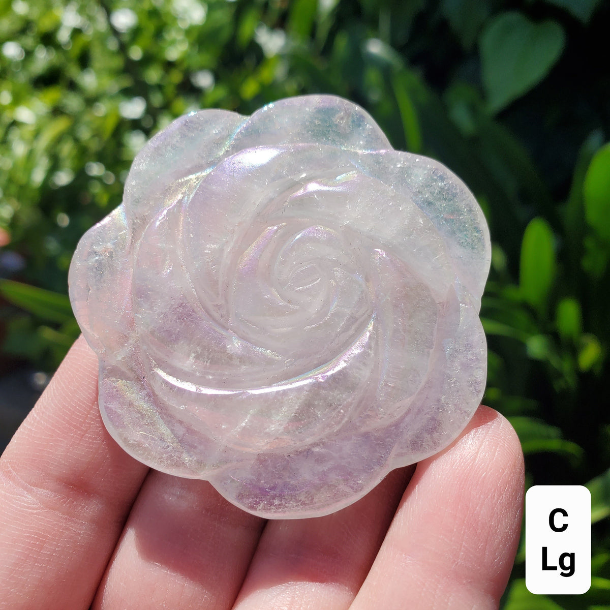 Aura Quartz Flower - Counteracts the Negative, Energizes Positive Energy - Rainbow Quartz Rose Carving Crystal Flower Healing Stone