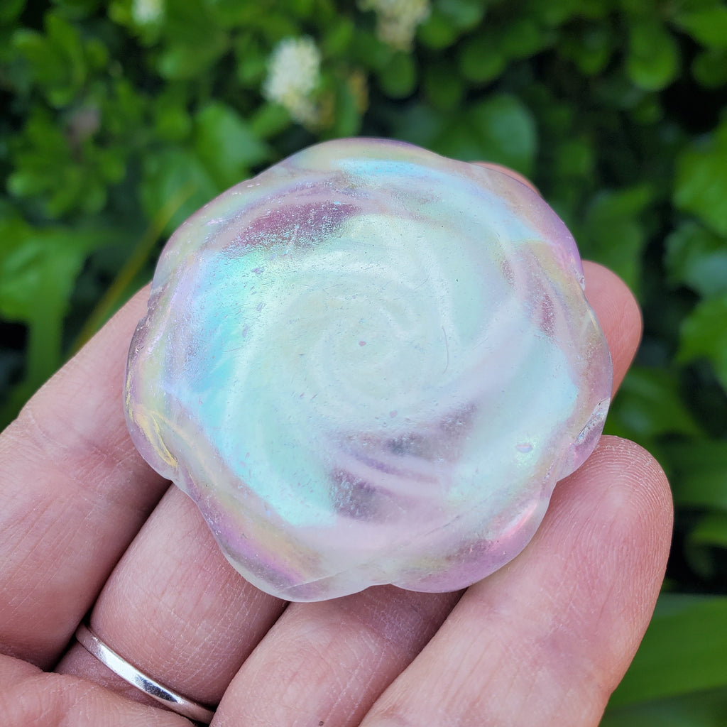 Aura Quartz Flower - Counteracts the Negative, Energizes Positive Energy - Rainbow Quartz Rose Carving Crystal Flower Healing Stone