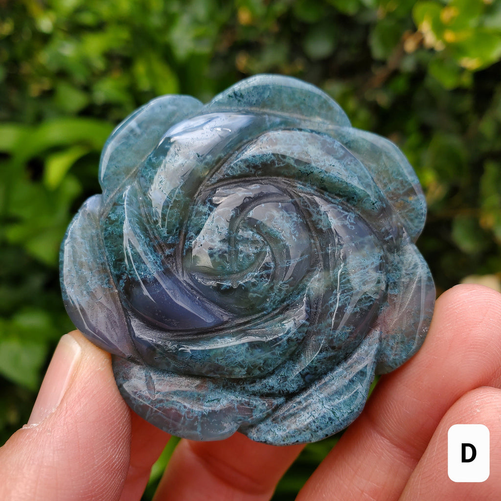 Moss Agate Flower - Grounding, Reflection, New Beginnings - Green Agate Crystal Rose Healing Crystal Gemstone
