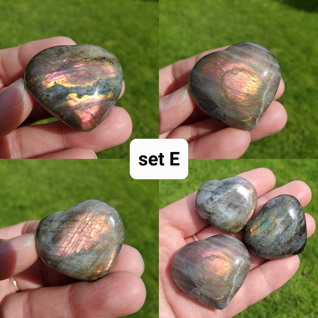 Flashy Labradorite Hearts Trio - Awareness, Connection, Intuition, Wisdom - Labradorite Healing Crystal Lab Heart Set