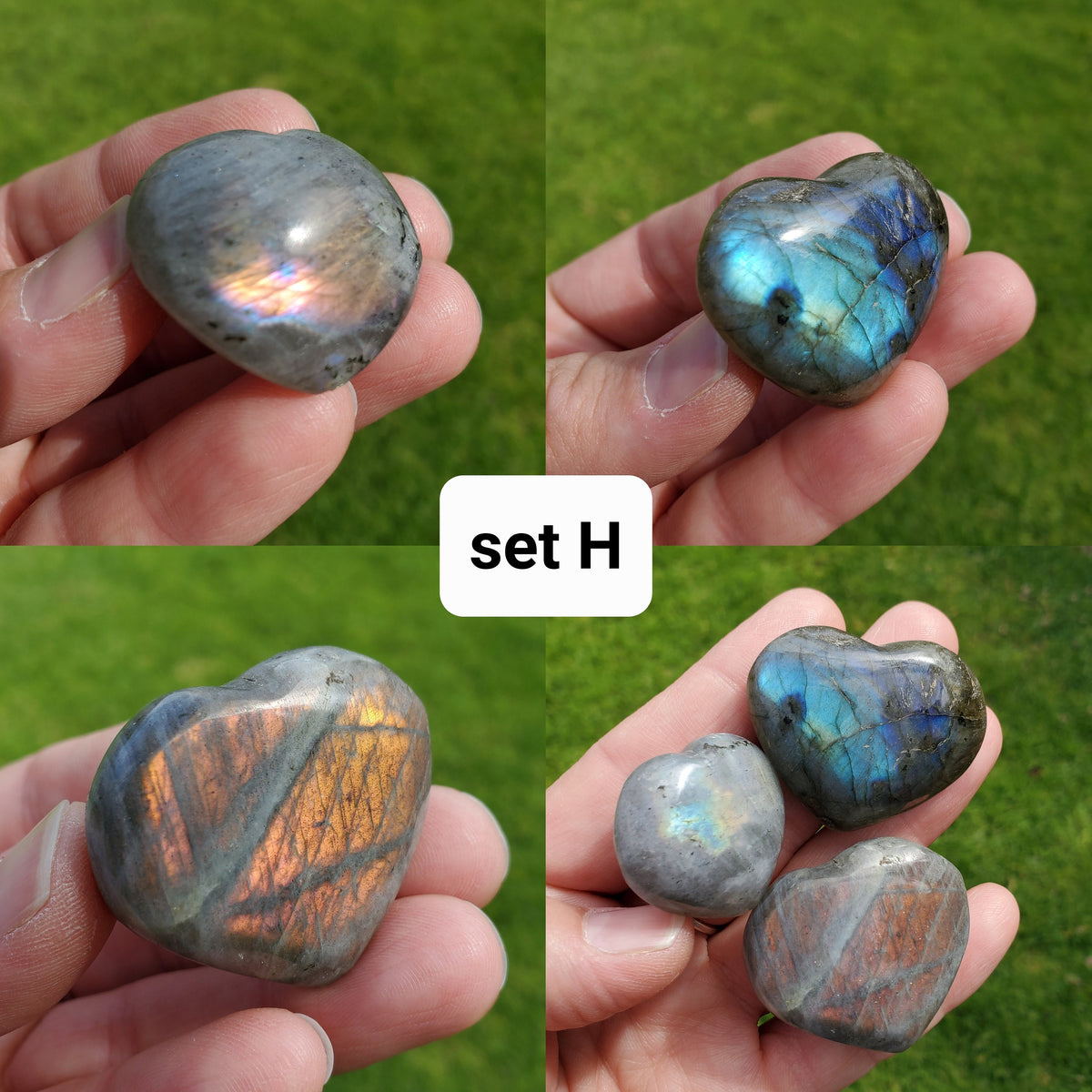 Flashy Labradorite Hearts Trio - Awareness, Connection, Intuition, Wisdom - Labradorite Healing Crystal Lab Heart Set