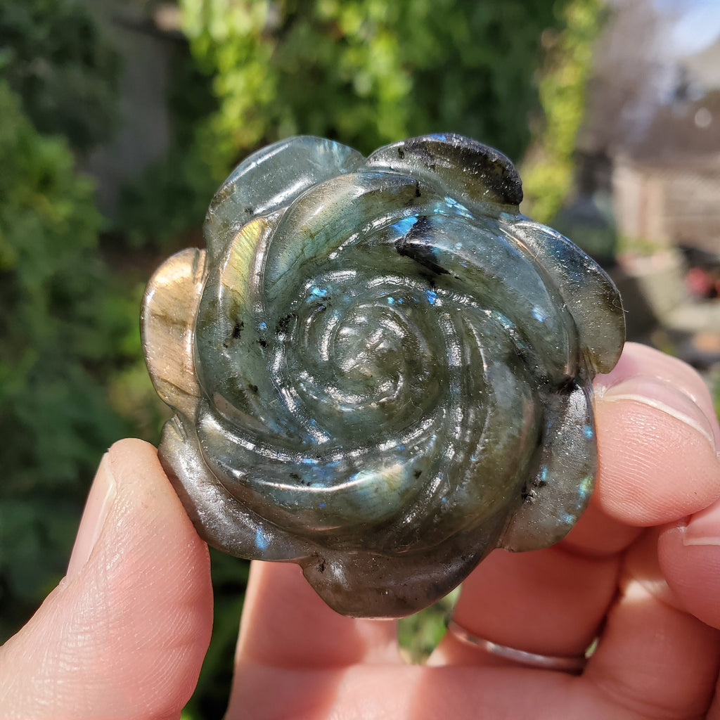 Flashy Labradorite Flower - Awareness, Connection, Intuition - Crystal Rose Carving Healing Crystal Gemstone
