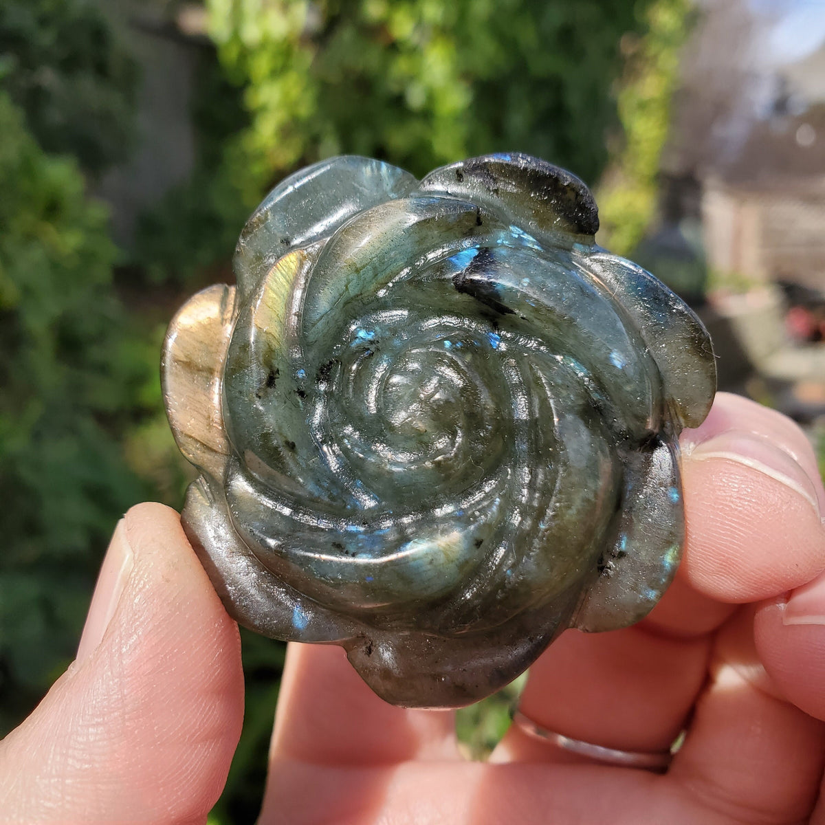 Flashy Labradorite Flower - Awareness, Connection, Intuition - Crystal Rose Carving Healing Crystal Gemstone