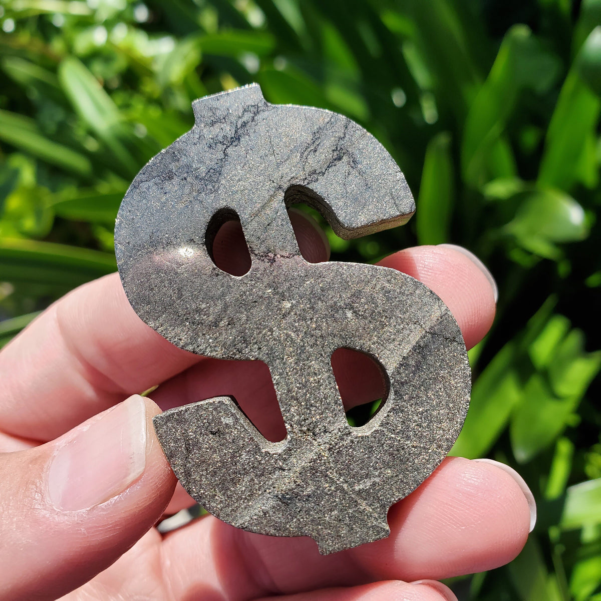Pyrite Money Sign 2.35" - Blocks Negativity, Blocks EMF, Boost Personal Power - Pyrite Money Crystal Carving Healing Gemstones