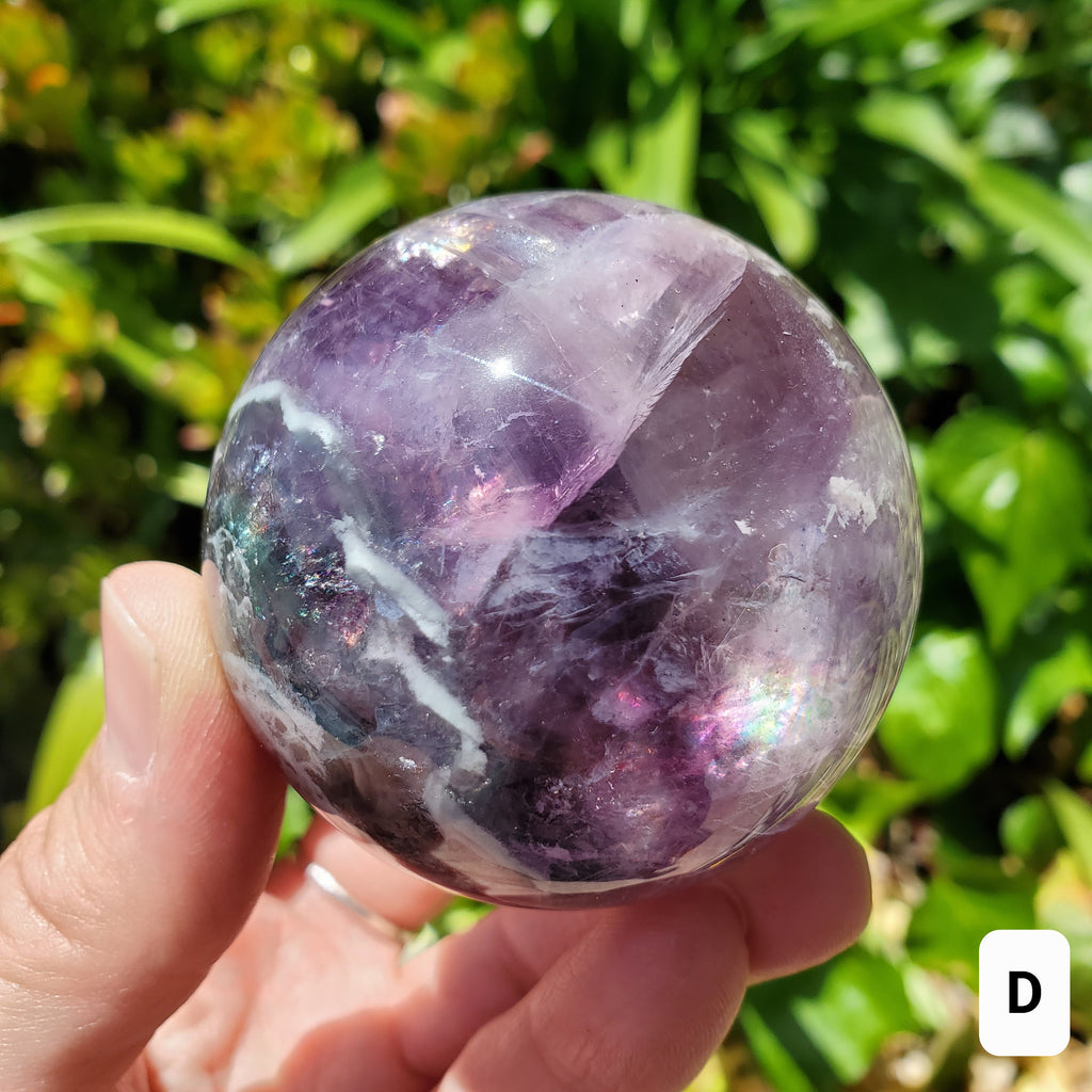 Flashy Rainbow Fluorite Spheres - Stability, Concentration, Protection - Fluorite Healing Balancing Crystals Gemstones Crystal Ball