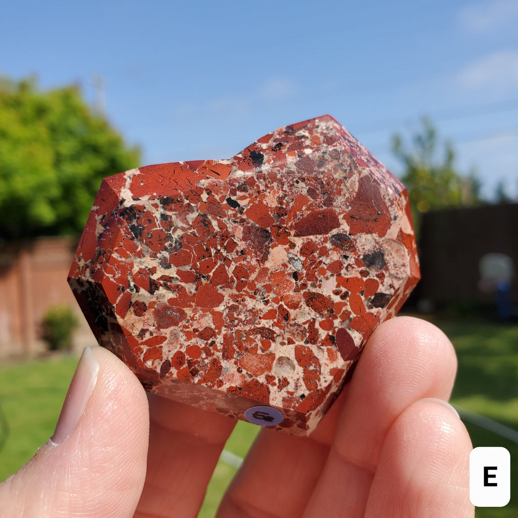 Red Jasper Faceted Heart - Cellular Healing, Creativity, Reflection, Patience - Flower Jasper Crystal Heart Stone Healing Gemstones
