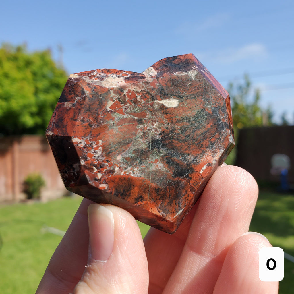 Red Jasper Faceted Heart - Cellular Healing, Creativity, Reflection, Patience - Flower Jasper Crystal Heart Stone Healing Gemstones