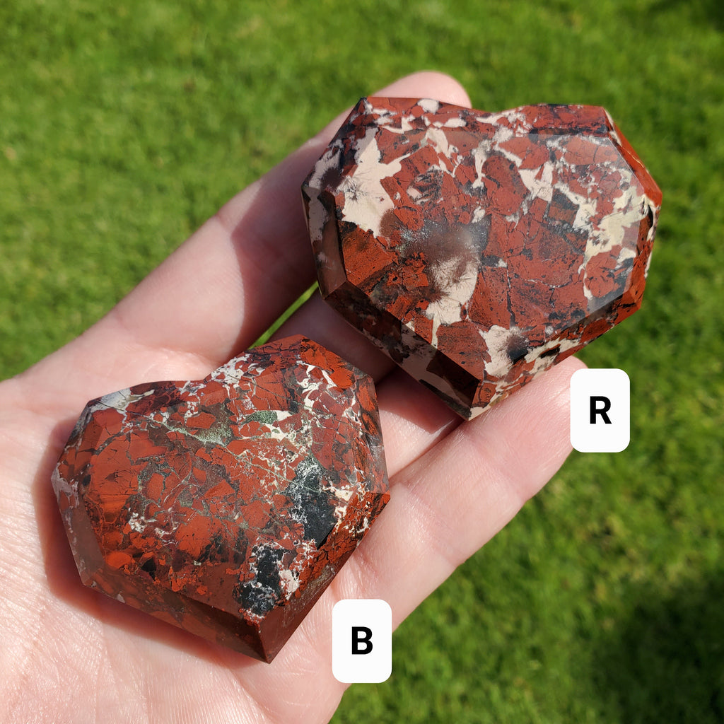 Red Jasper Faceted Heart - Cellular Healing, Creativity, Reflection, Patience - Flower Jasper Crystal Heart Stone Healing Gemstones