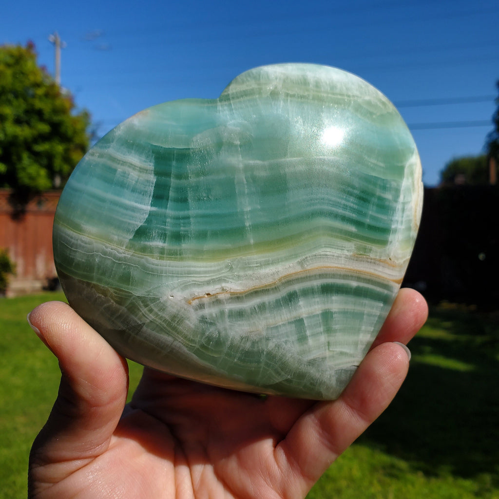 Big Pistachio Calcite Heart - Physical Healing, Transitions, Understanding - Jumbo Calcite Crystal Heart Healing Statement Gemstone