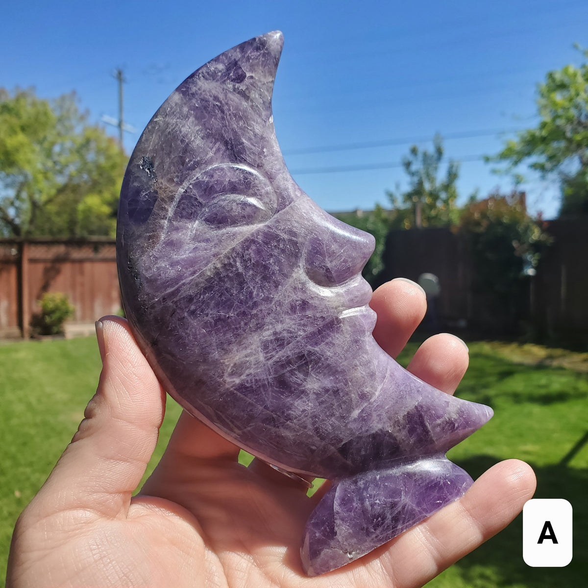 Standing Dream Amethyst Crescent Moon - Calming, Energetic Protection, Positivity, Divine Love - Purple Amethyst Moon Crystal Statement
