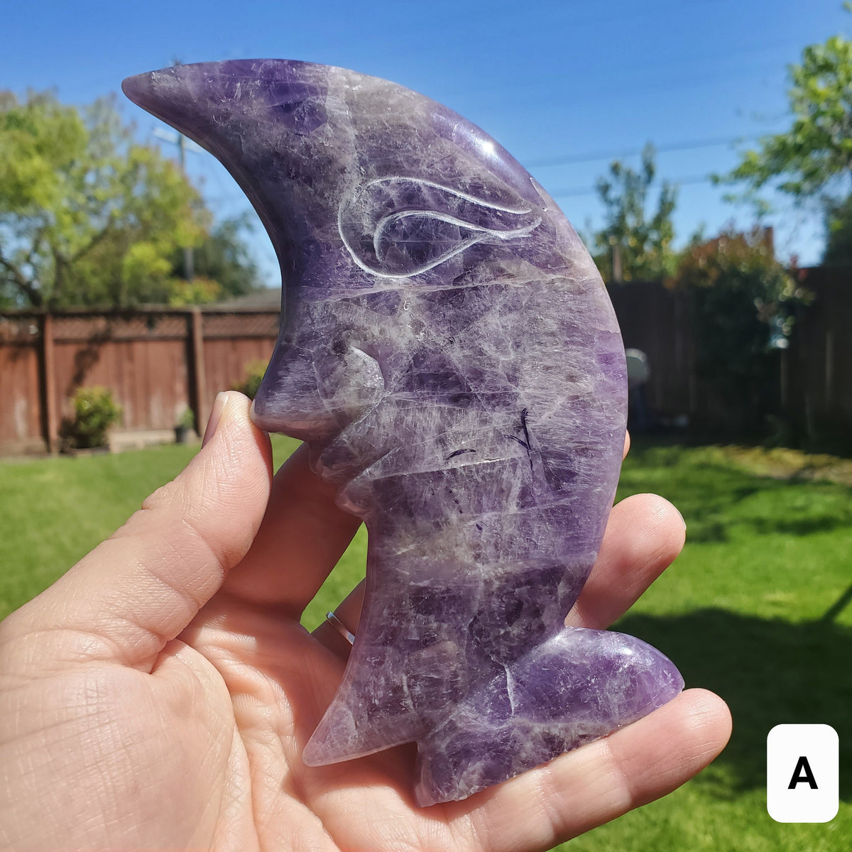 Standing Dream Amethyst Crescent Moon - Calming, Energetic Protection, Positivity, Divine Love - Purple Amethyst Moon Crystal Statement