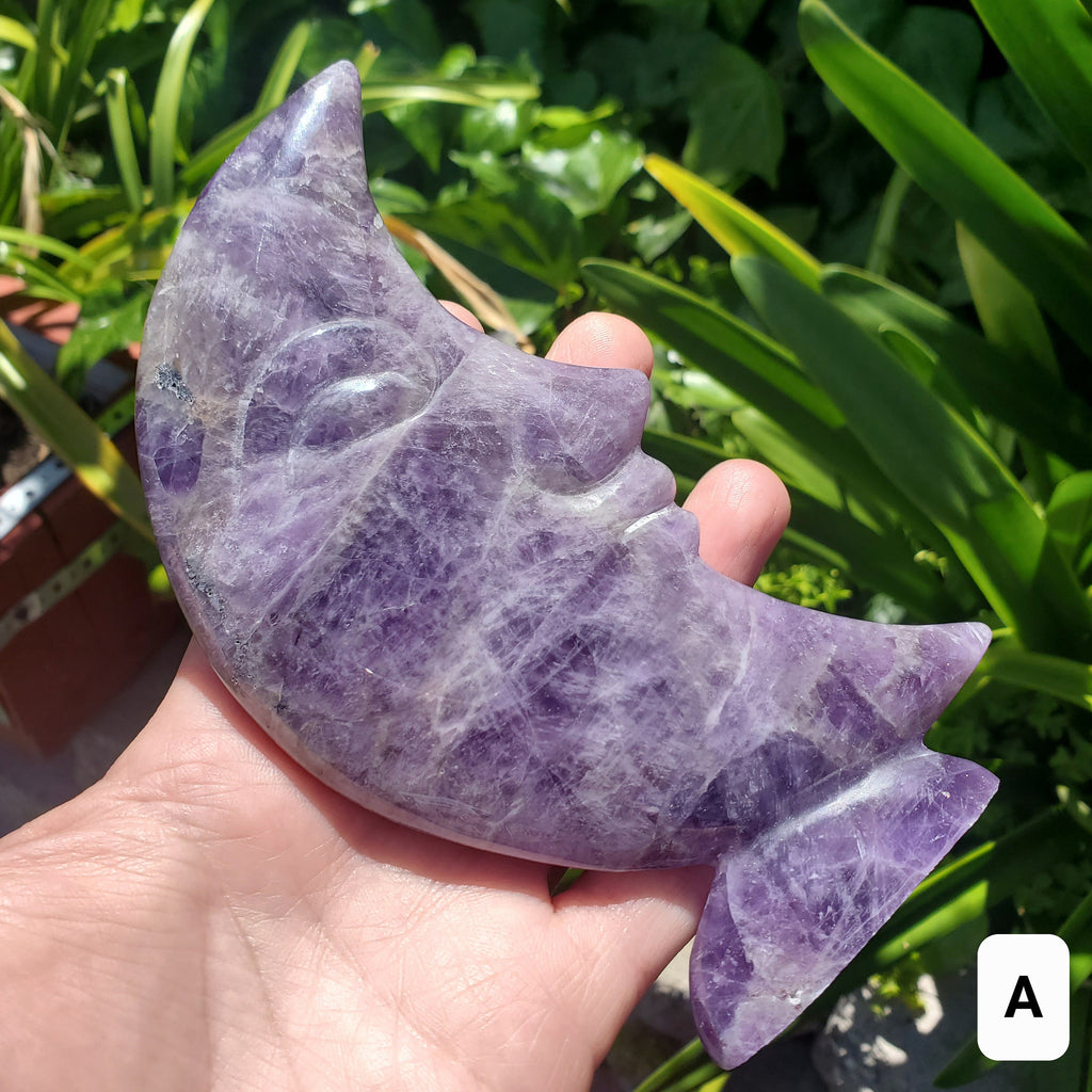 Standing Dream Amethyst Crescent Moon - Calming, Energetic Protection, Positivity, Divine Love - Purple Amethyst Moon Crystal Statement