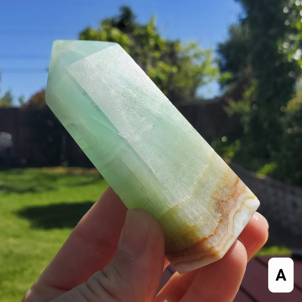Pistachio Calcite Tower - Physical Healing, Transitions, Compassion, Clears Negativity - Blue Green Seafoam Calcite Healing Crystal Point