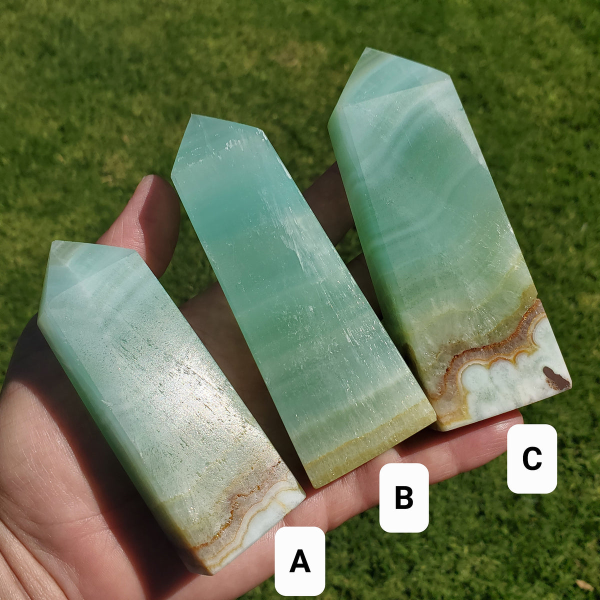 Pistachio Calcite Tower - Physical Healing, Transitions, Compassion, Clears Negativity - Blue Green Seafoam Calcite Healing Crystal Point