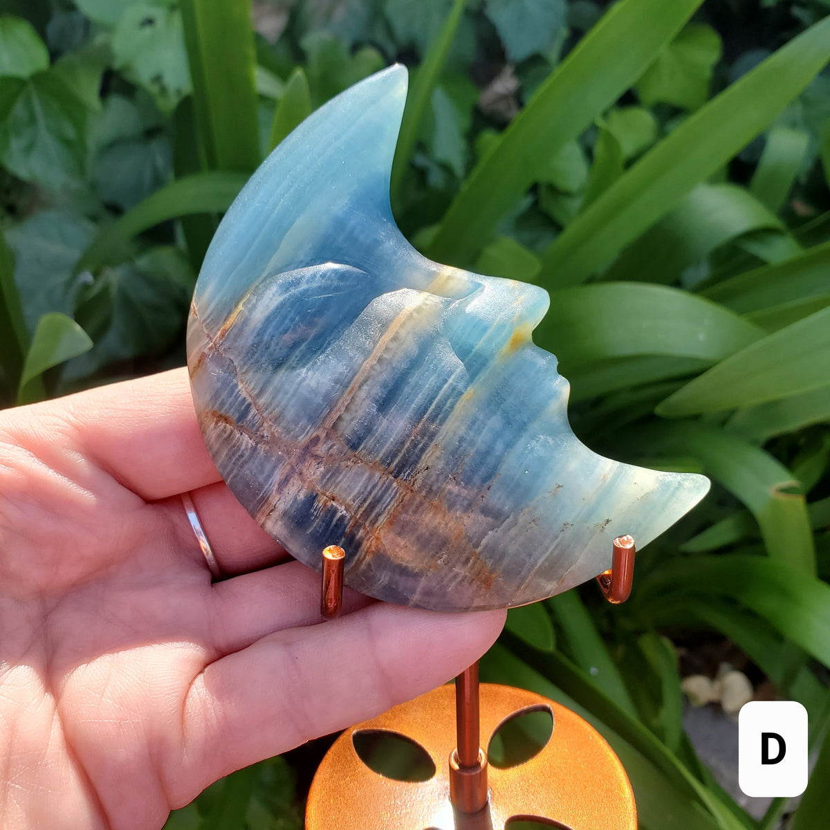 Blue Onyx Moon on Stand - Increases Mental Power, Gives You Emotional Strength, Willpower - Blue Moon Crystal Display Healing Gemstones