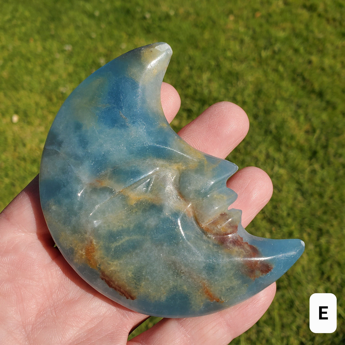 Blue Onyx Moon on Stand - Increases Mental Power, Gives You Emotional Strength, Willpower - Blue Moon Crystal Display Healing Gemstones