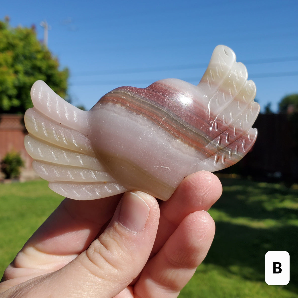 Pink Banded Calcite Heart with Wings - Emotional Healing, Pure Love, Happiness, Soothing - Crystal Heart Stone Healing Crystals Gemstones