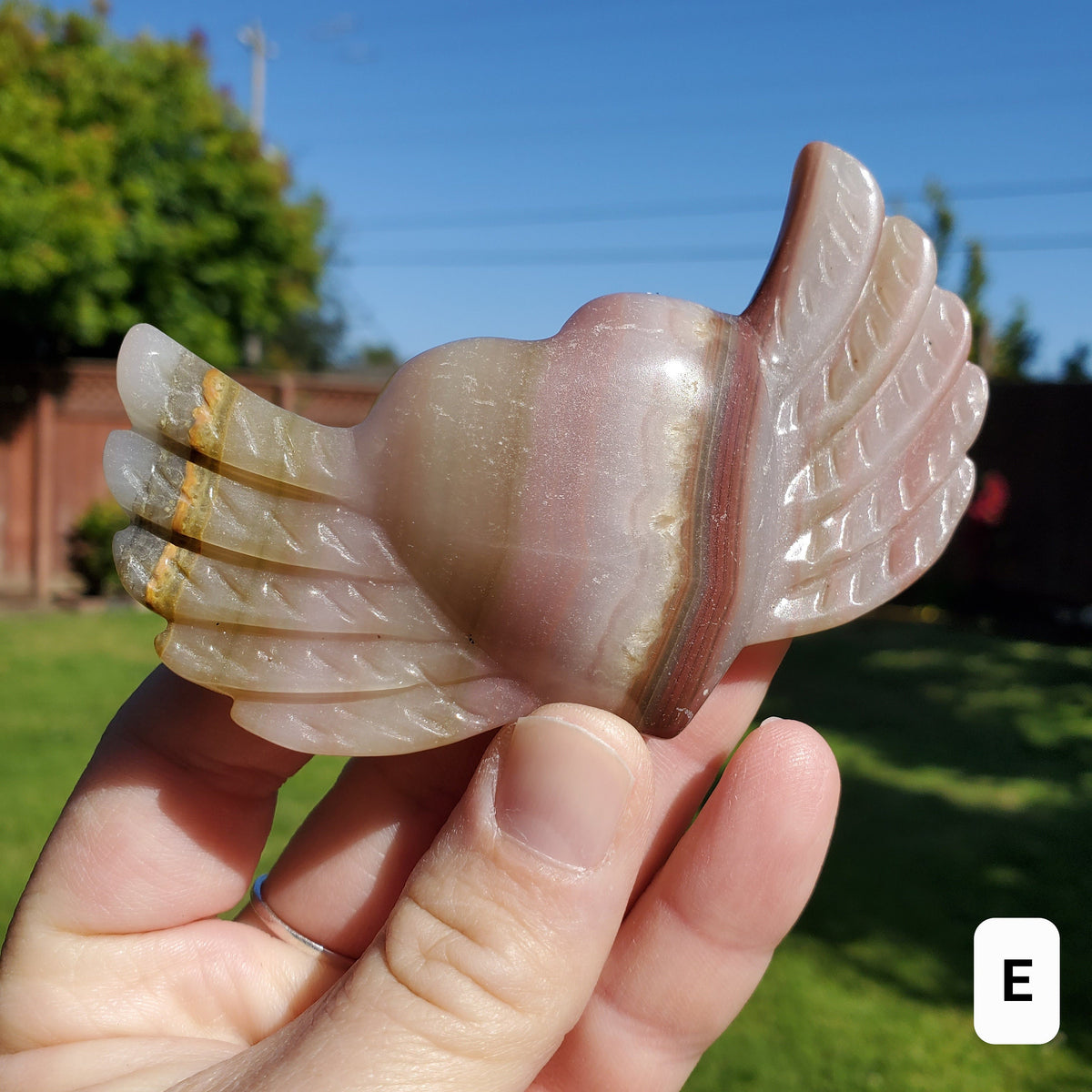 Pink Banded Calcite Heart with Wings - Emotional Healing, Pure Love, Happiness, Soothing - Crystal Heart Stone Healing Crystals Gemstones