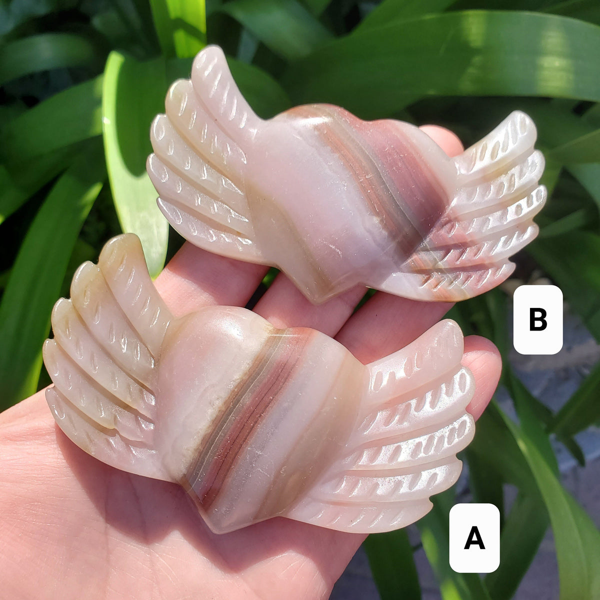 Pink Banded Calcite Heart with Wings - Emotional Healing, Pure Love, Happiness, Soothing - Crystal Heart Stone Healing Crystals Gemstones