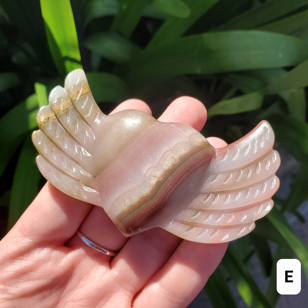 Pink Banded Calcite Heart with Wings - Emotional Healing, Pure Love, Happiness, Soothing - Crystal Heart Stone Healing Crystals Gemstones
