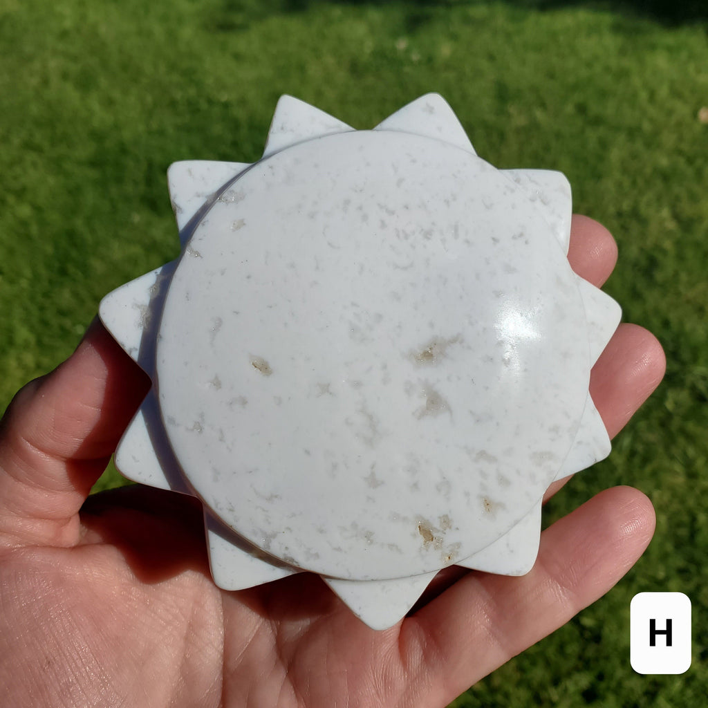 Snow Agate Sun - Balances Females Ying Yang Energy, Opens Door to Opportunity - White Plume Agate Crystal Sun Healing Gemstone