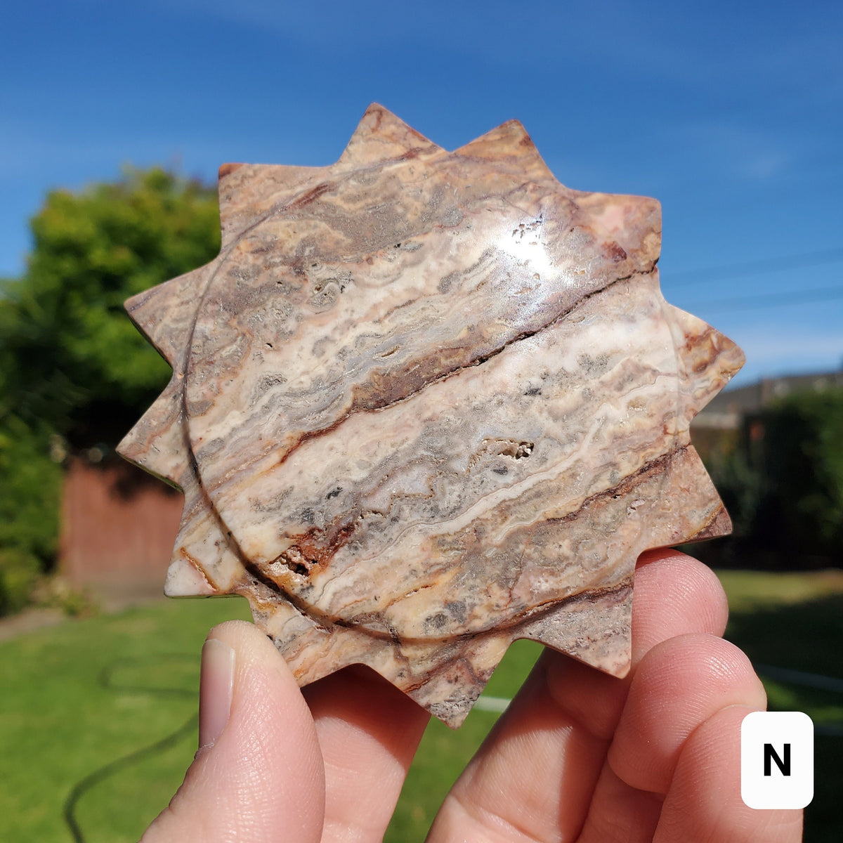 Pink Lace Agate Sun - Balance of the Physical, Mental, Emotional - Pink Agate Crystal Sun Carving Healing Gemstone