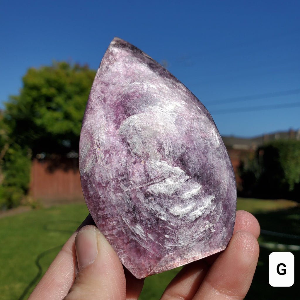 Flashy Mica Flame - High Quality Purple Mica - Helps Through Transitions, Stress Relief, Calming - Flashy Lepidolite Flame Healing Gemstone