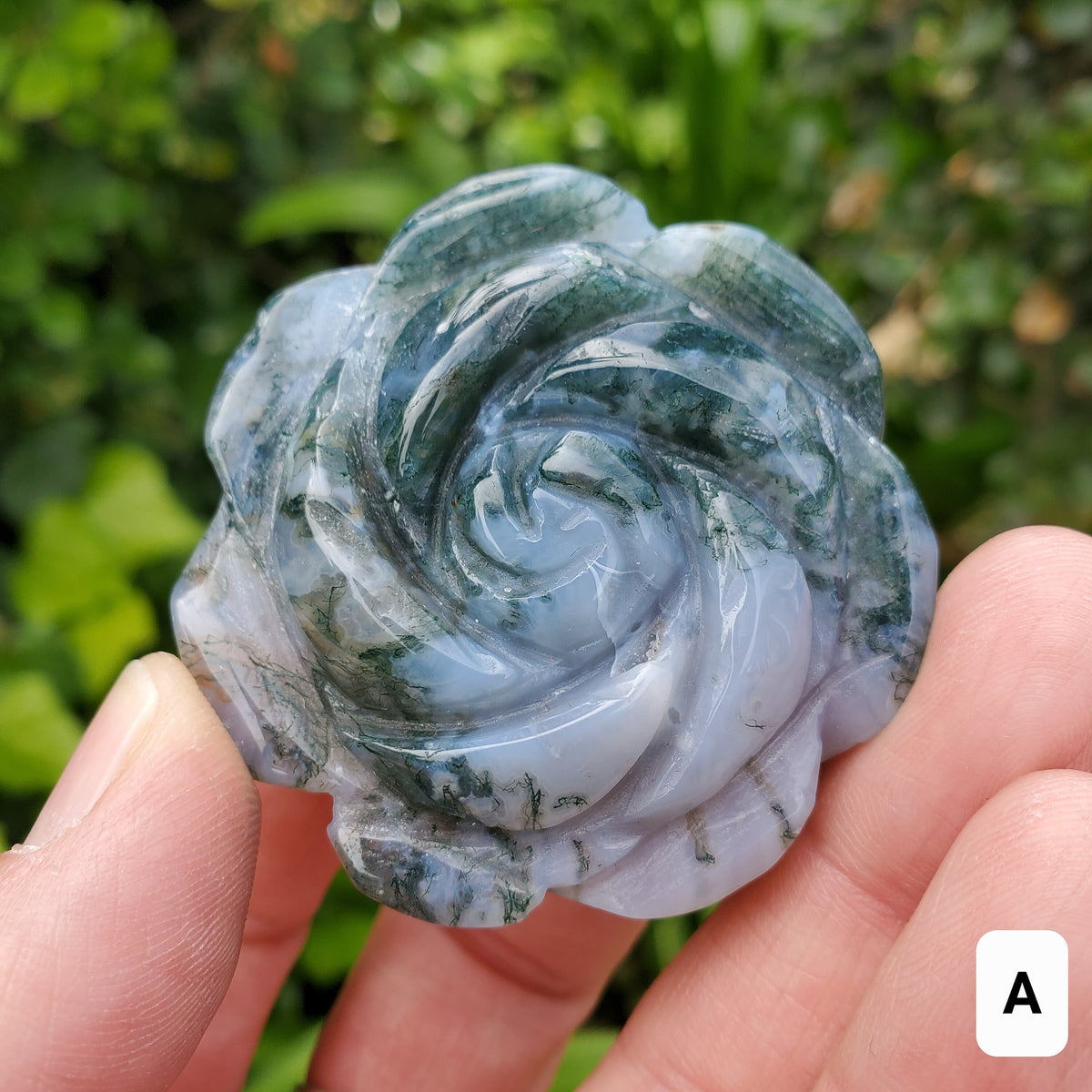 Moss Agate Flower - Grounding, Reflection, New Beginnings - Green Agate Crystal Rose Healing Crystal Gemstone