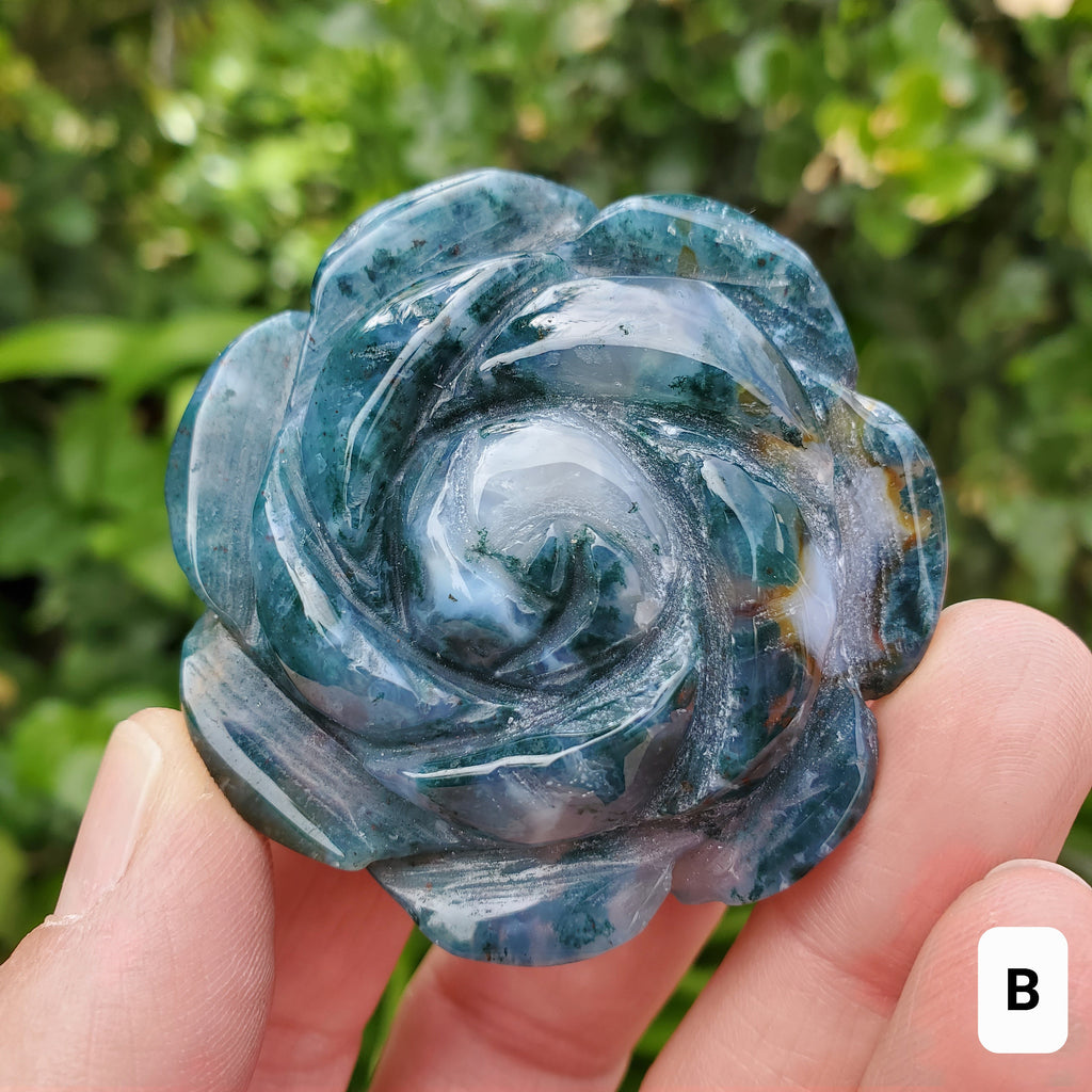 Moss Agate Flower - Grounding, Reflection, New Beginnings - Green Agate Crystal Rose Healing Crystal Gemstone
