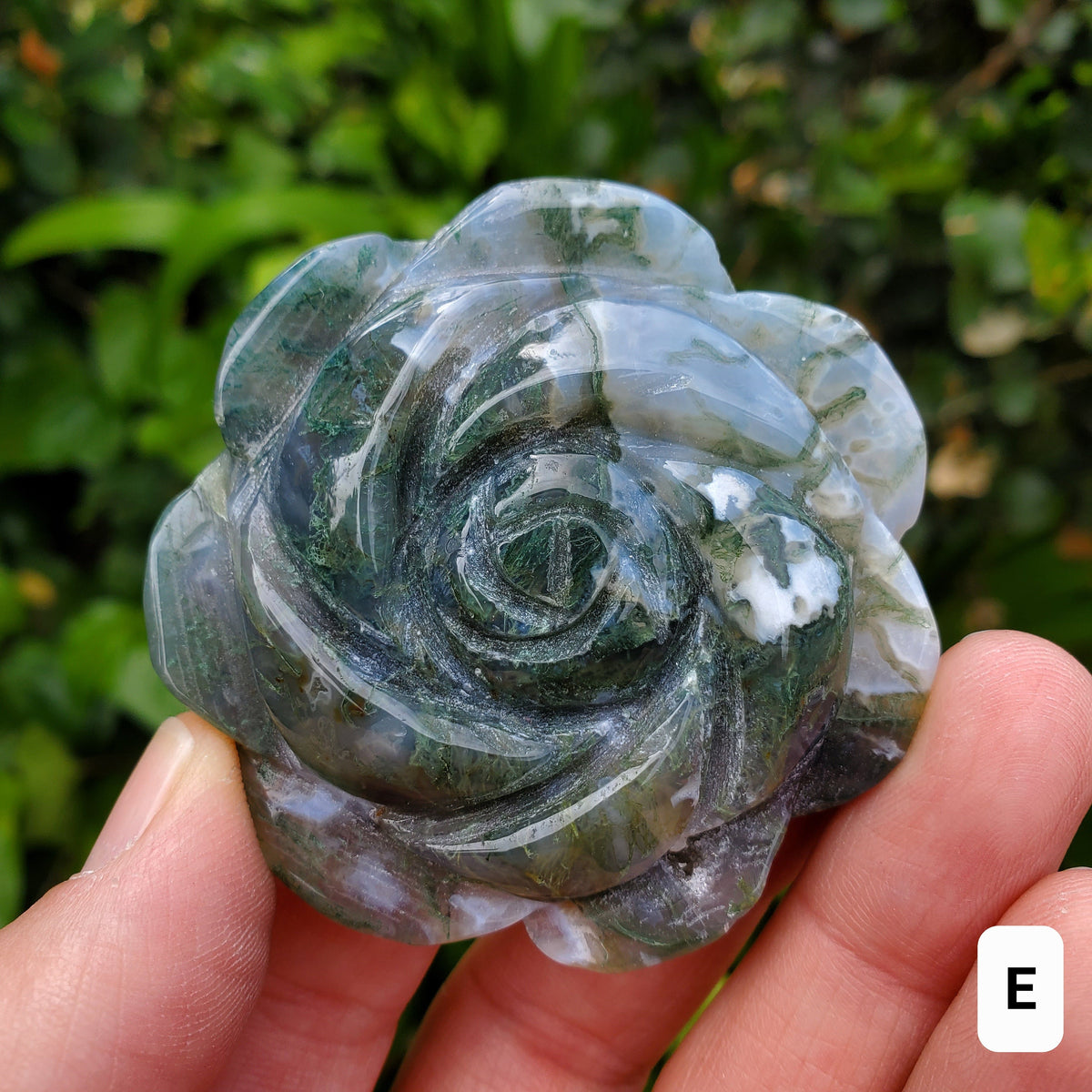 Moss Agate Flower - Grounding, Reflection, New Beginnings - Green Agate Crystal Rose Healing Crystal Gemstone