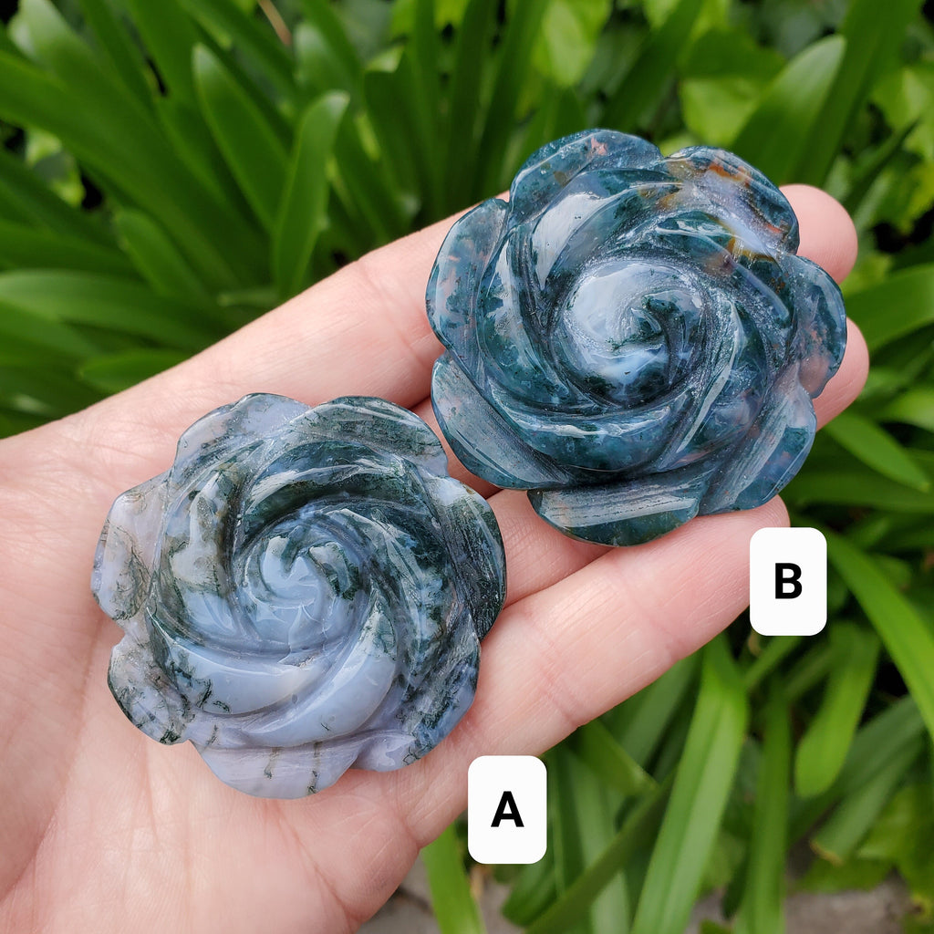 Moss Agate Flower - Grounding, Reflection, New Beginnings - Green Agate Crystal Rose Healing Crystal Gemstone