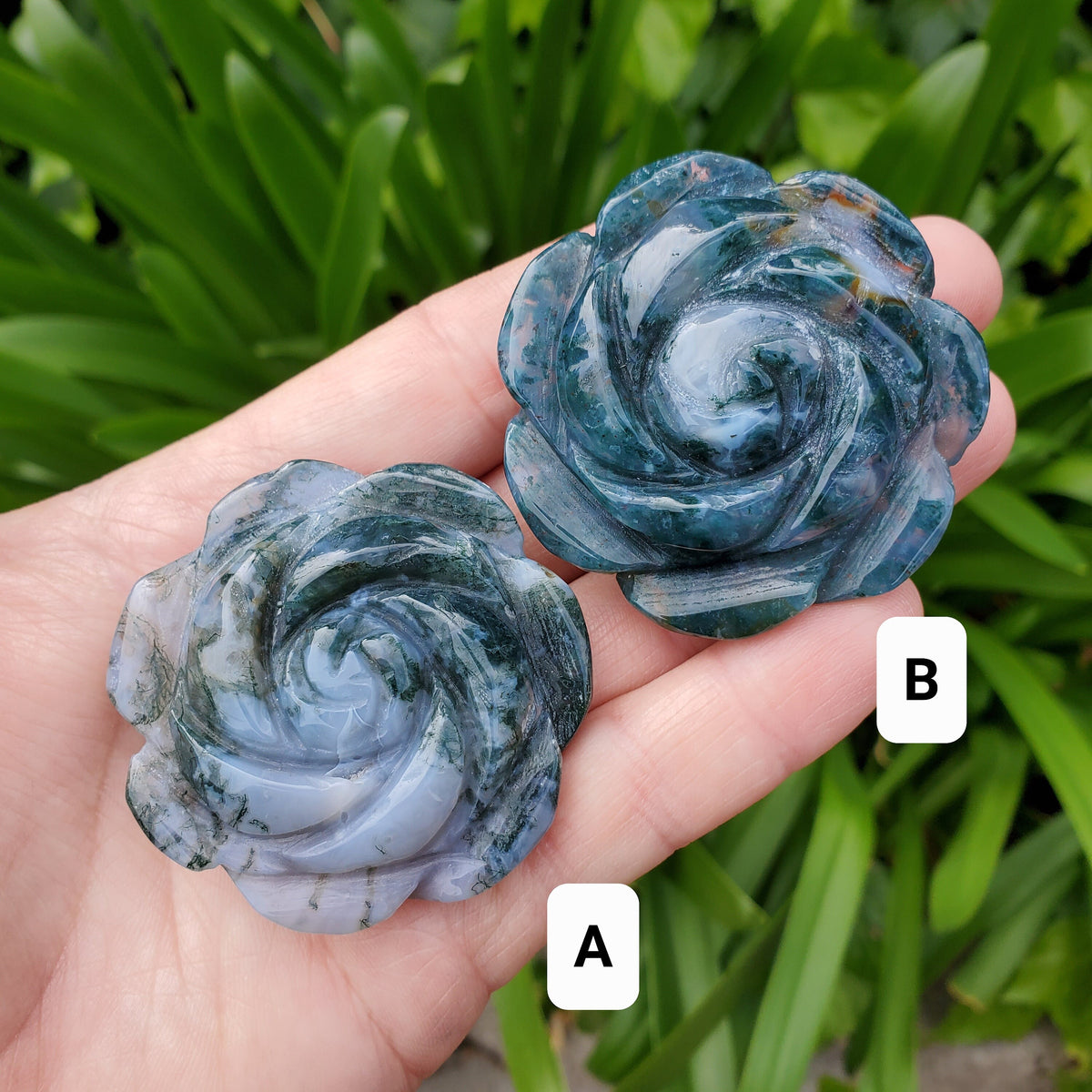 Moss Agate Flower - Grounding, Reflection, New Beginnings - Green Agate Crystal Rose Healing Crystal Gemstone