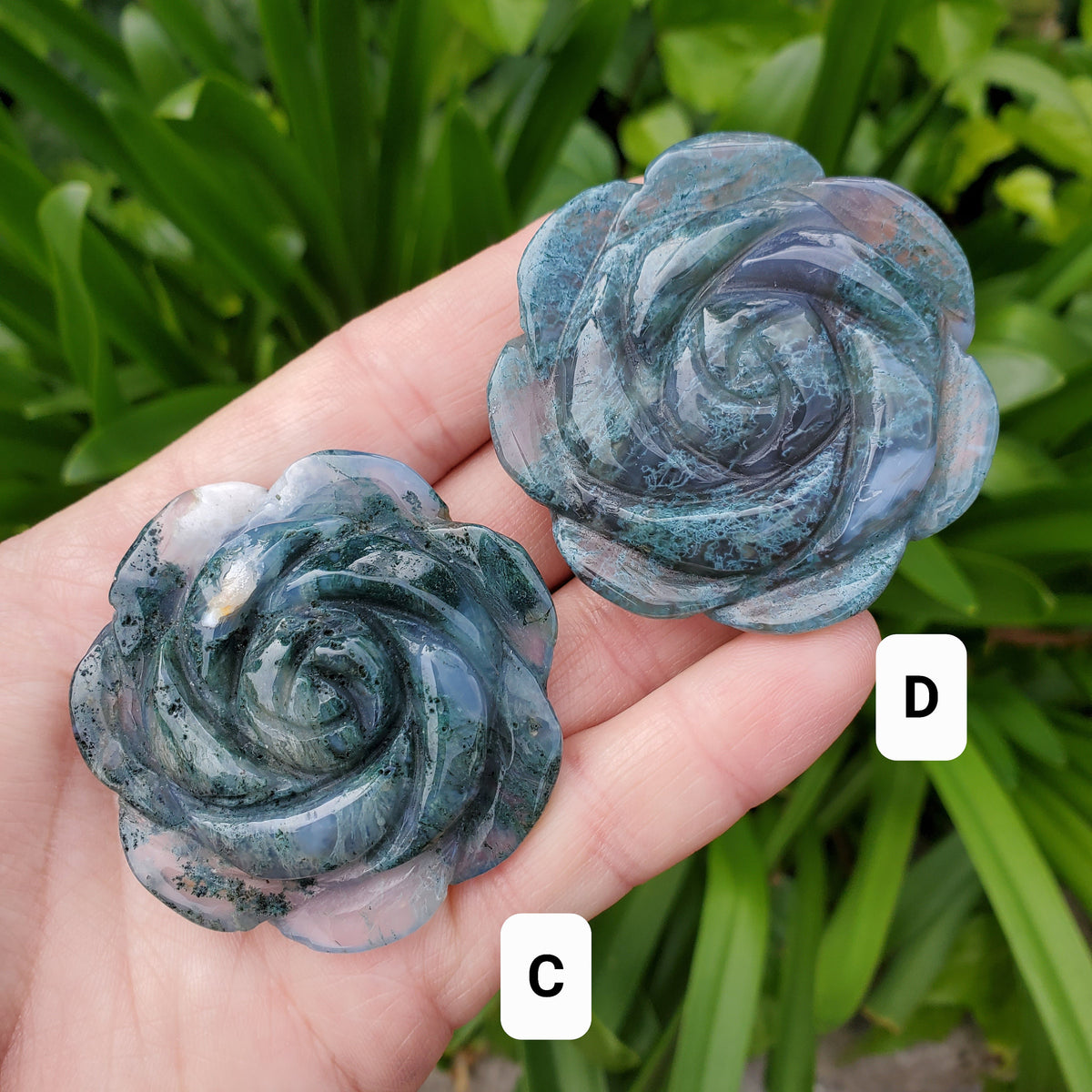 Moss Agate Flower - Grounding, Reflection, New Beginnings - Green Agate Crystal Rose Healing Crystal Gemstone