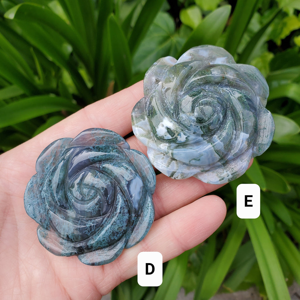 Moss Agate Flower - Grounding, Reflection, New Beginnings - Green Agate Crystal Rose Healing Crystal Gemstone