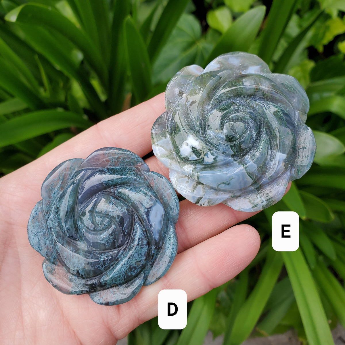 Moss Agate Flower - Grounding, Reflection, New Beginnings - Green Agate Crystal Rose Healing Crystal Gemstone