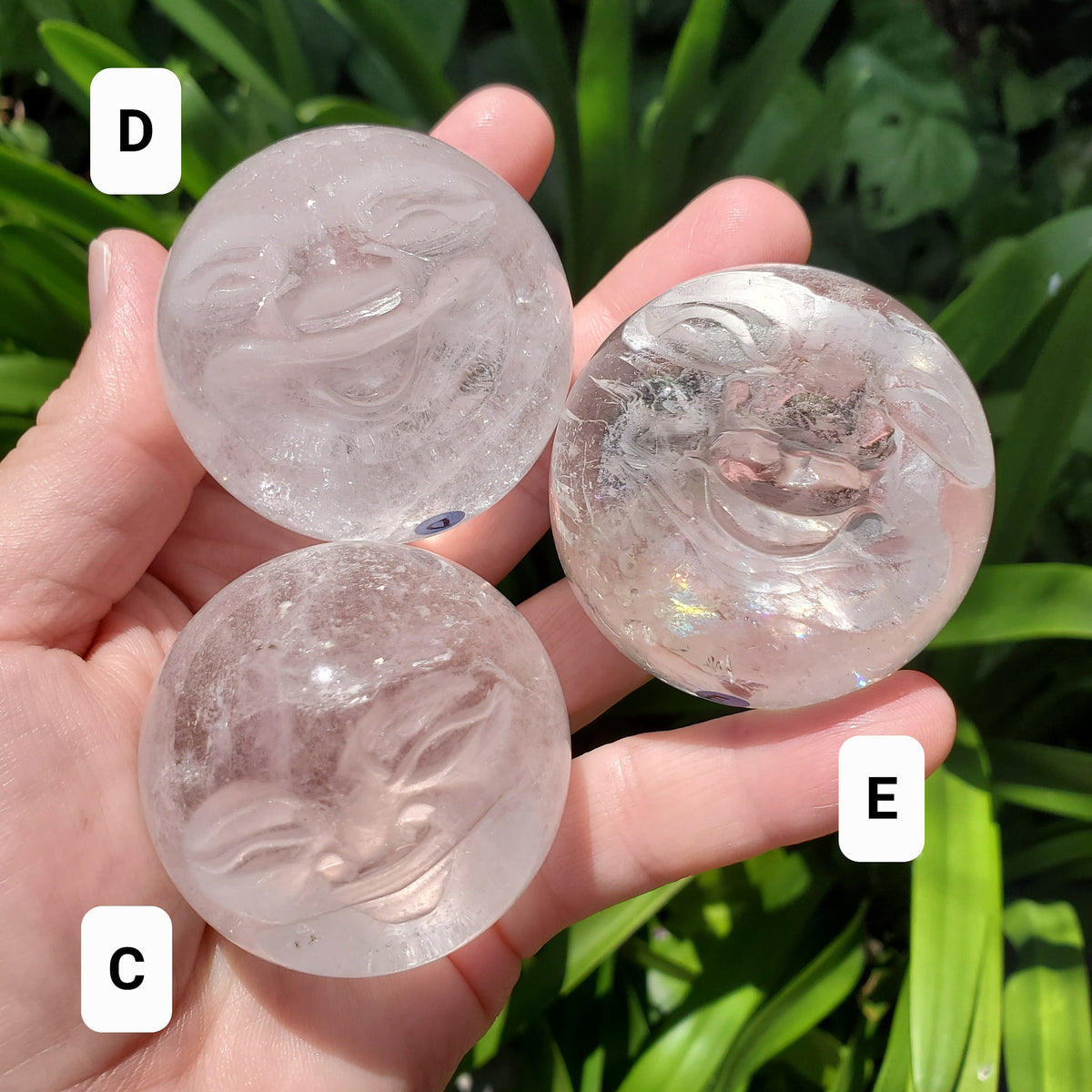 Moon Face Quartz Sphere - Counteracts the Negative, Energizes Positive Energy, Cleanses Your Aura - Clear Quartz Crystal Ball Healing Stone