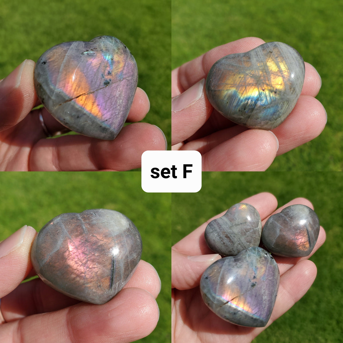 Flashy Labradorite Hearts Trio - Awareness, Connection, Intuition, Wisdom - Labradorite Healing Crystal Lab Heart Set