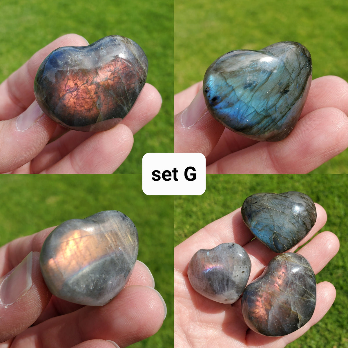 Flashy Labradorite Hearts Trio - Awareness, Connection, Intuition, Wisdom - Labradorite Healing Crystal Lab Heart Set