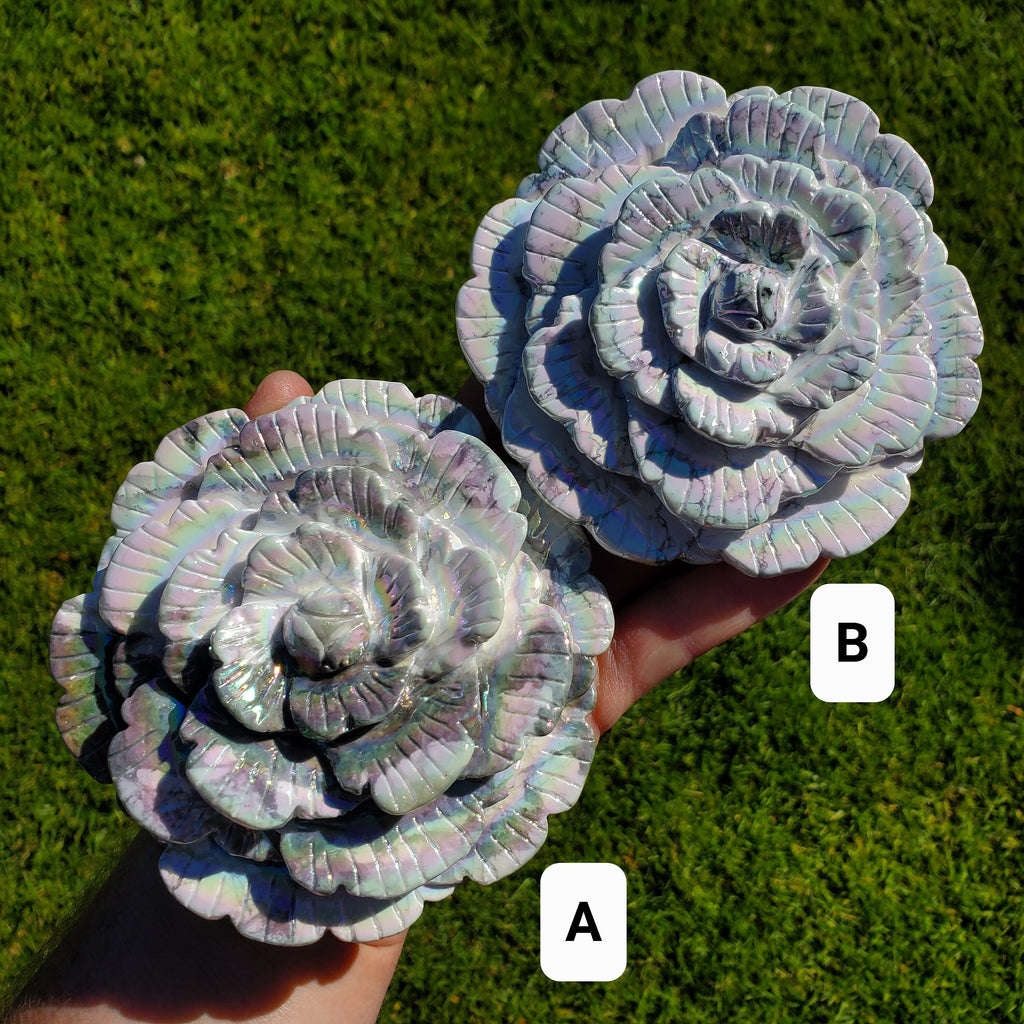 Big Aura Howlite Flower - Calm, Confidence, Emotional Healing, Grounding - Howlite Crystal Flower Healing Gemstone