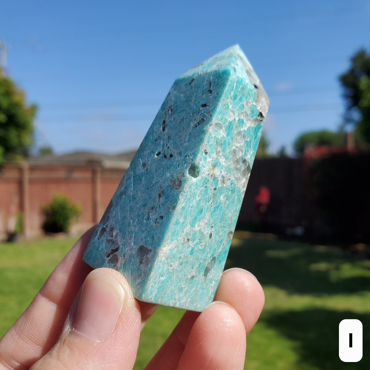 Amazonite Tower with Smoky Quartz - Calming, Courage, Truth, Compassion - Amazonite Crystal Point Generator Healing Gemstones