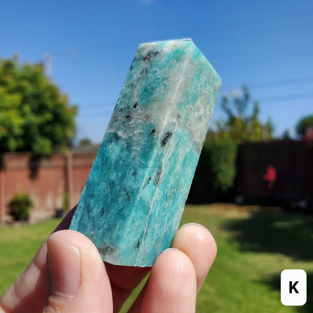 Amazonite Tower with Smoky Quartz - Calming, Courage, Truth, Compassion - Amazonite Crystal Point Generator Healing Gemstones
