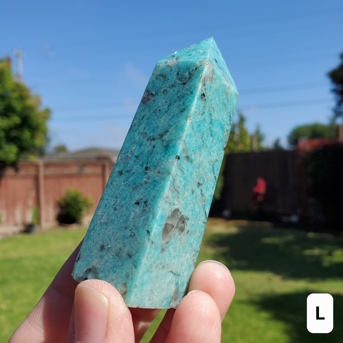 Amazonite Tower with Smoky Quartz - Calming, Courage, Truth, Compassion - Amazonite Crystal Point Generator Healing Gemstones