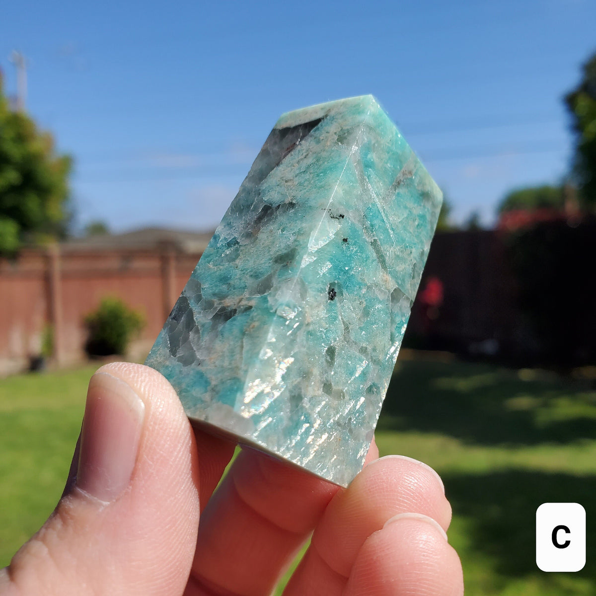 Amazonite Tower with Smoky Quartz - Calming, Courage, Truth, Compassion - Amazonite Crystal Point Generator Healing Gemstones