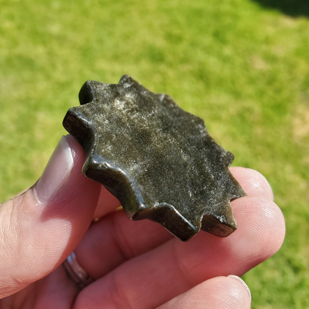 Small Gold Sheen Obsidian Sun - Self Reflection, Release Negative Energies - 1.95" Obsidian Black Sun Carving Healing Gemstones